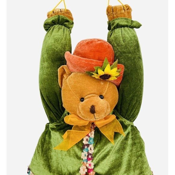 Vintage 90s Hanging Autumn Fall 32" Plush Teddy Bear Pumpkin Leaf Thanksgiving - Picture 3 of 10